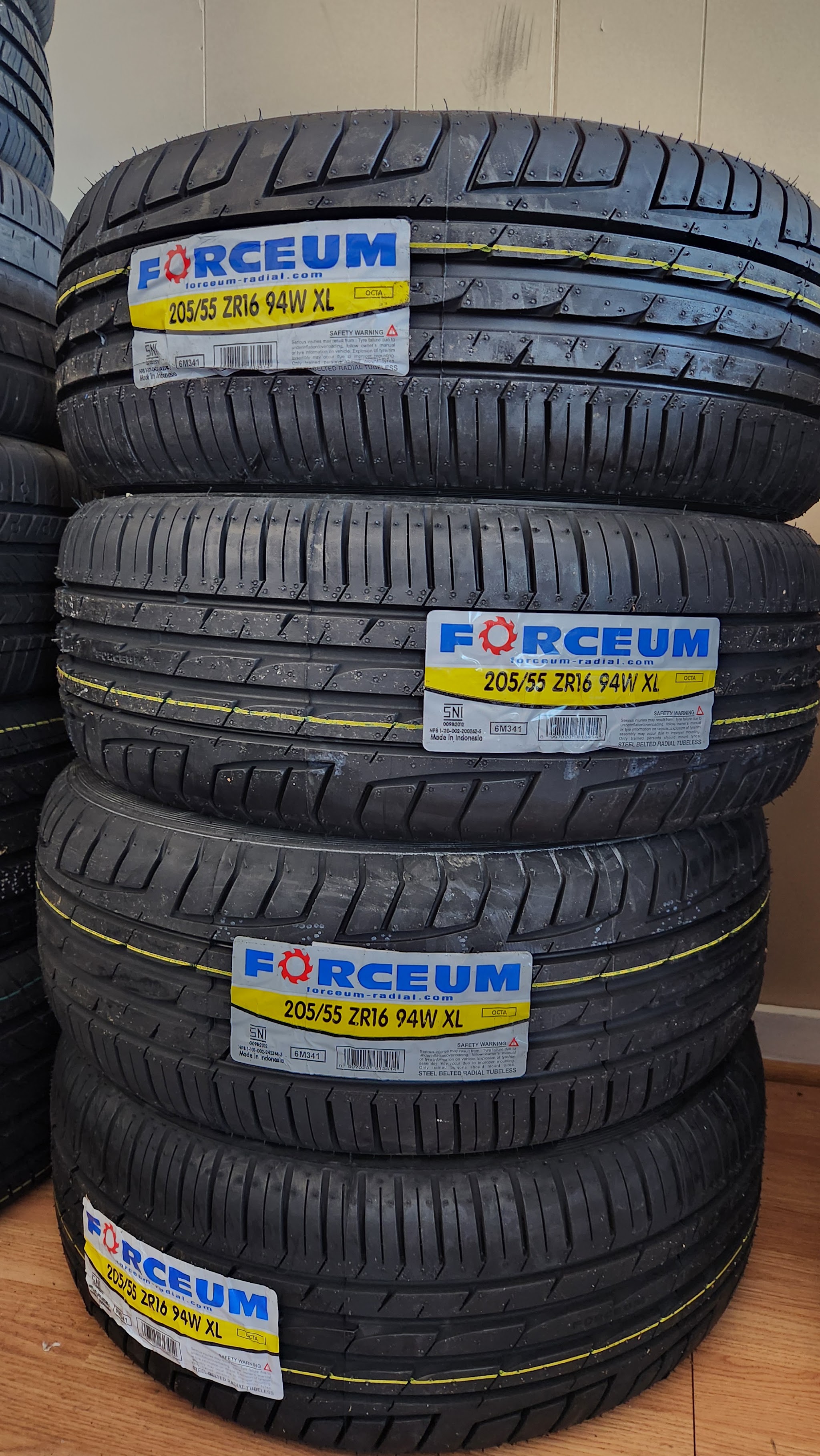 New Forceum tires stacked and ready to mount